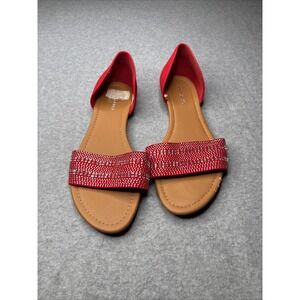 Andiamo Red Rhinestone D'Orsay Flat Sandals Womens Size 11 Sparkly Slides